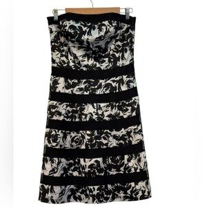White House Black Market Strapless Black and White Dress
